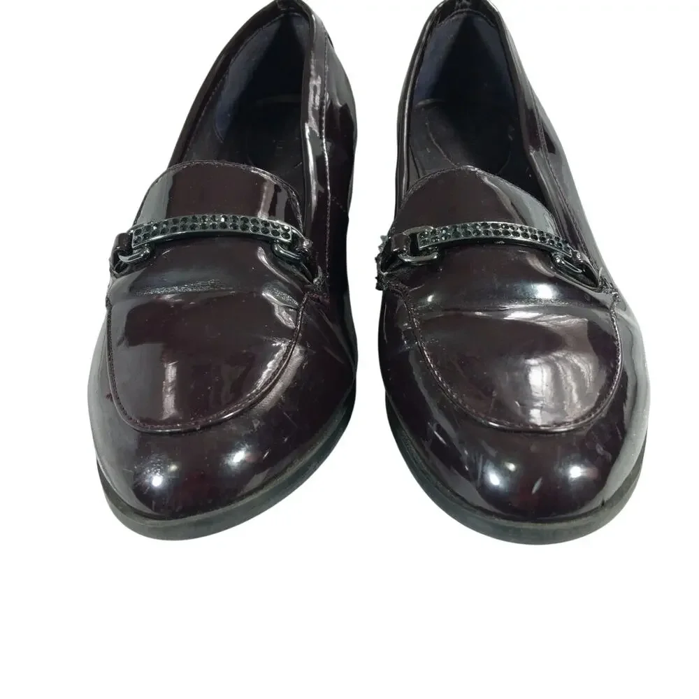 BANDOLINO! SLEEK OXBLOOD BURGUNDY PATENT LEATHER, RHINESTONE, LOAFERS! SZ 9M